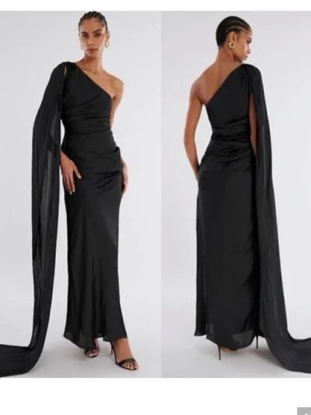 BCBGMaxAzria Briar Black Evening Gown One Shoulder Drape Maxi Formal Glam Size 6 - Picture 2 of 10